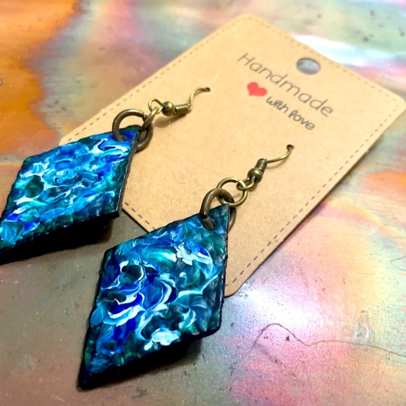 Jewelry - NEW-Handmade Abstract Leather Painted Earrings